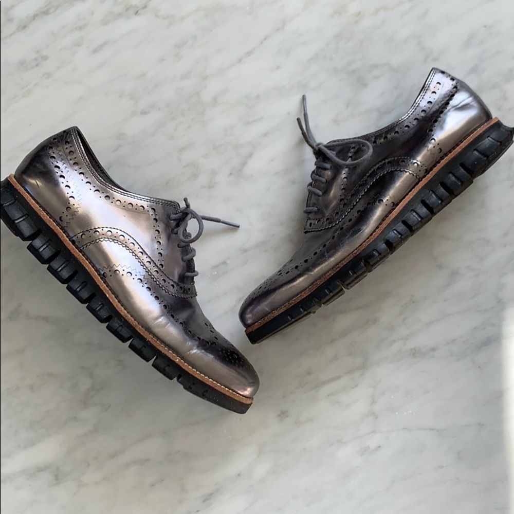 Cole Haan gray metallic lace up